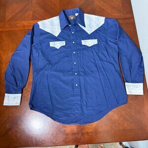 vintage Big D Western Wear Blue & White Floral Long Sleeve cowboy Shirt XL read